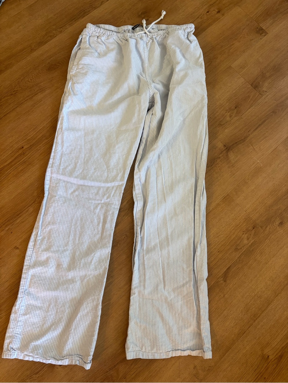 Brandy Melville Light Blue Striped Women’s Drawstring Linen Pants